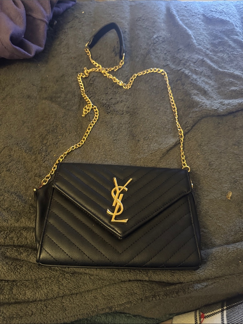 Saint Laurent Black Quilted Leather Crossbody with Gold Hardware